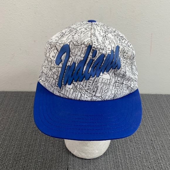 Vintage Indiana Road Map Snapback Hat Mens OSFA Blue White P Caps Made in USA - Picture 1 of 15